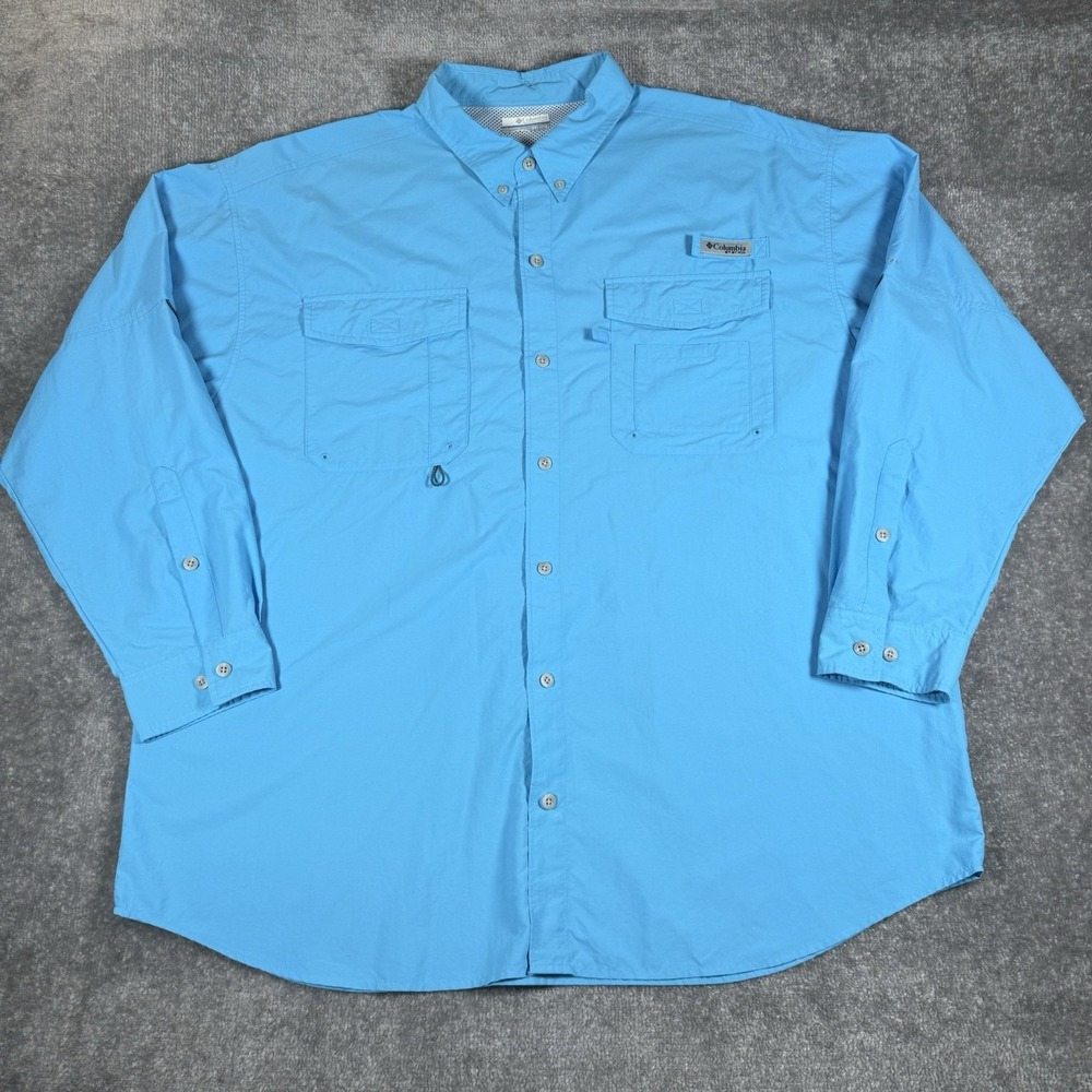 Columbia Shirt Men's XXL Blue Omni Shade PFG Long Sleeve Vented Fishing